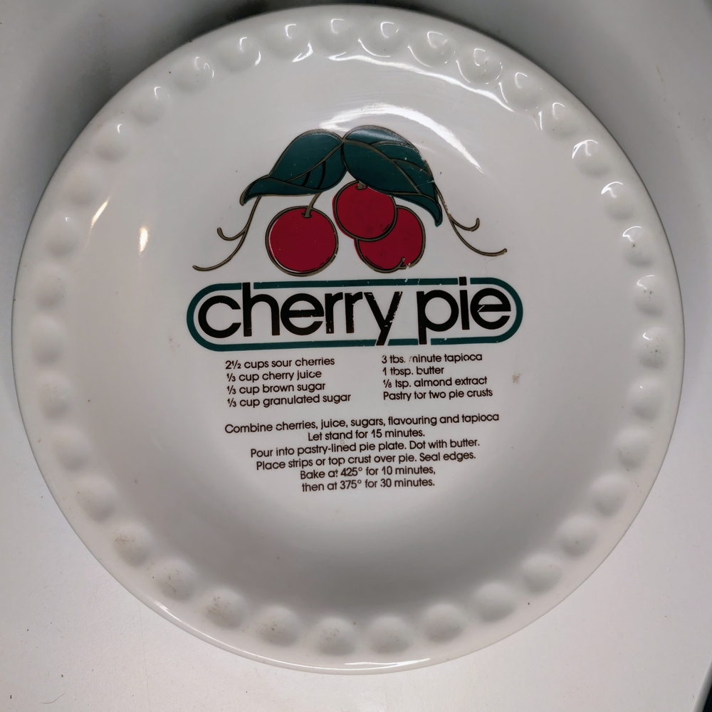 Cherry Pie Recipe Plate - White